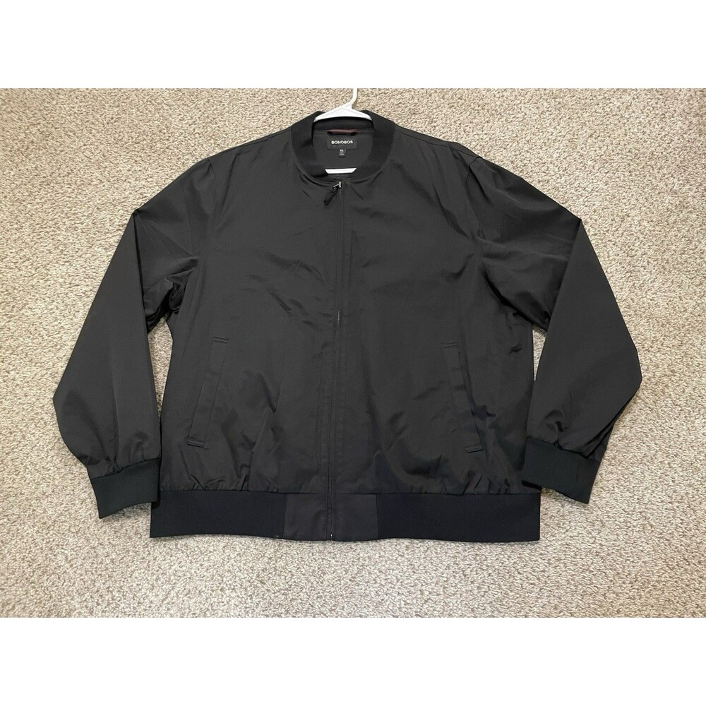BONOBOS Bomber Jacket Mens 2XL Black Long Sleeve Full-Zip Cotton Nylon